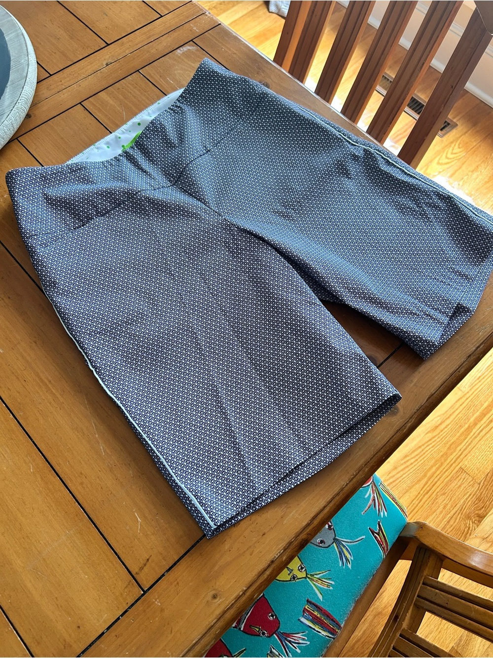 Women's Navy and White Geometric Bermuda Shorts - Classic Tailored Fit